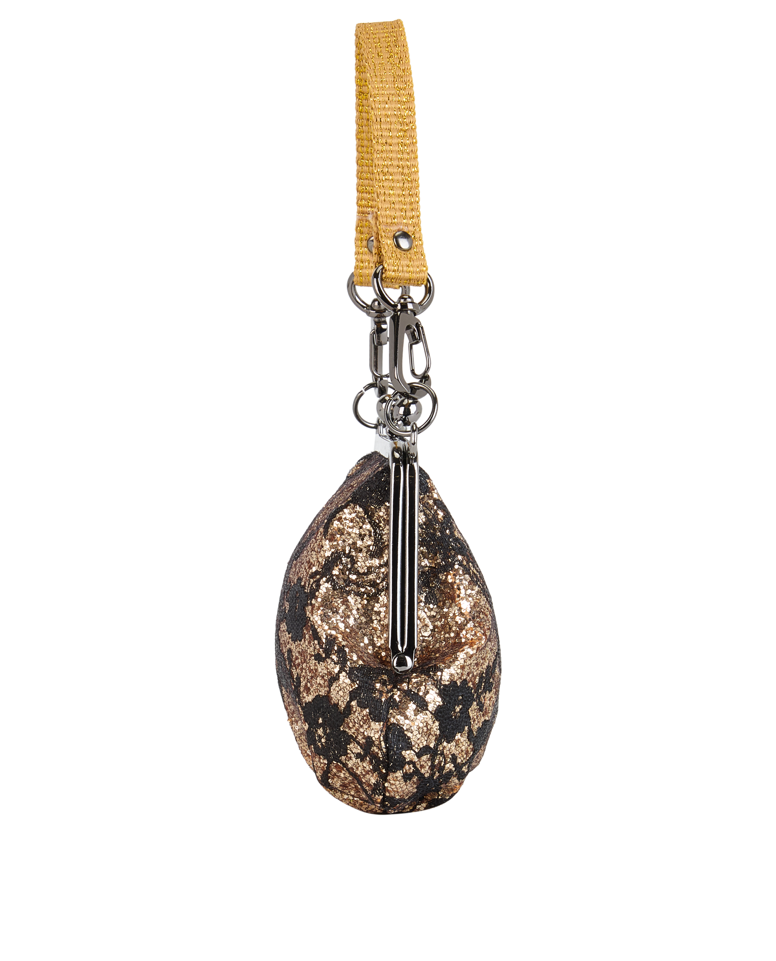 Mini Kiss Lock Glitter Clutch, &pound;95, Handbags, Black/Gold, Fabric, Side view